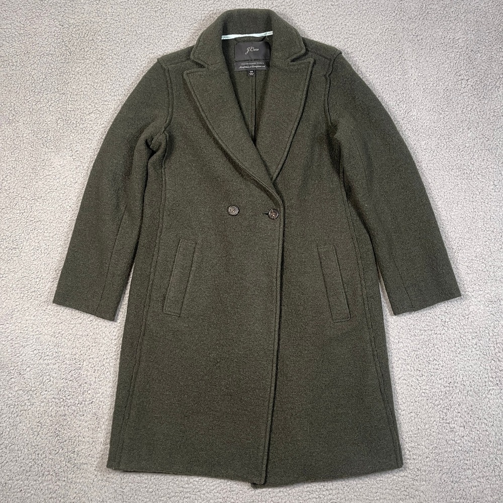 J. Crew Daphne Italian Boiled Wool Topcoat Womens 00 XXS Green Mid Length City